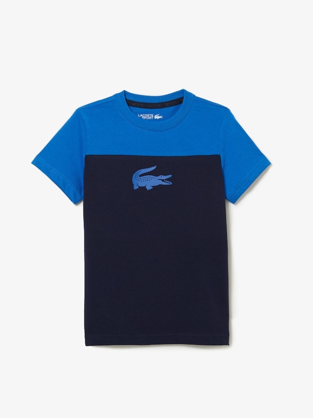 Lacoste Blue and Navy Colorblock Croc Logo Tee